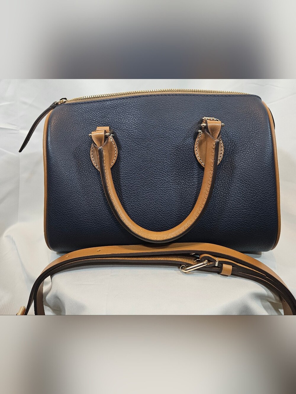 Dooney & Bourke Navy with Tan Trim Barrel Satchel 25 - Picture 2 of 12